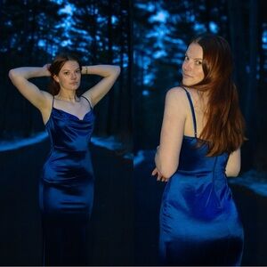 Blue side slit size 4 long bodycon dress by Windsor